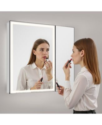 Lighted Medicine Cabinet with HD Tempered Glass Mirror Recessed Wall