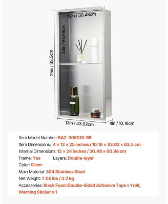 Stainless Steel Shower Niche Recessed Wall Shelf for Bathroom Storage