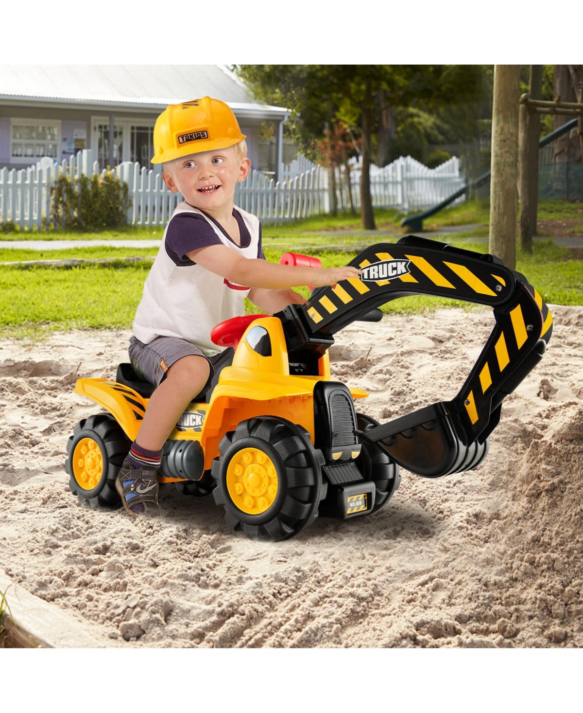 Ride-On Push Car Bulldozer Toy with Safety Helmet & Working Shovel