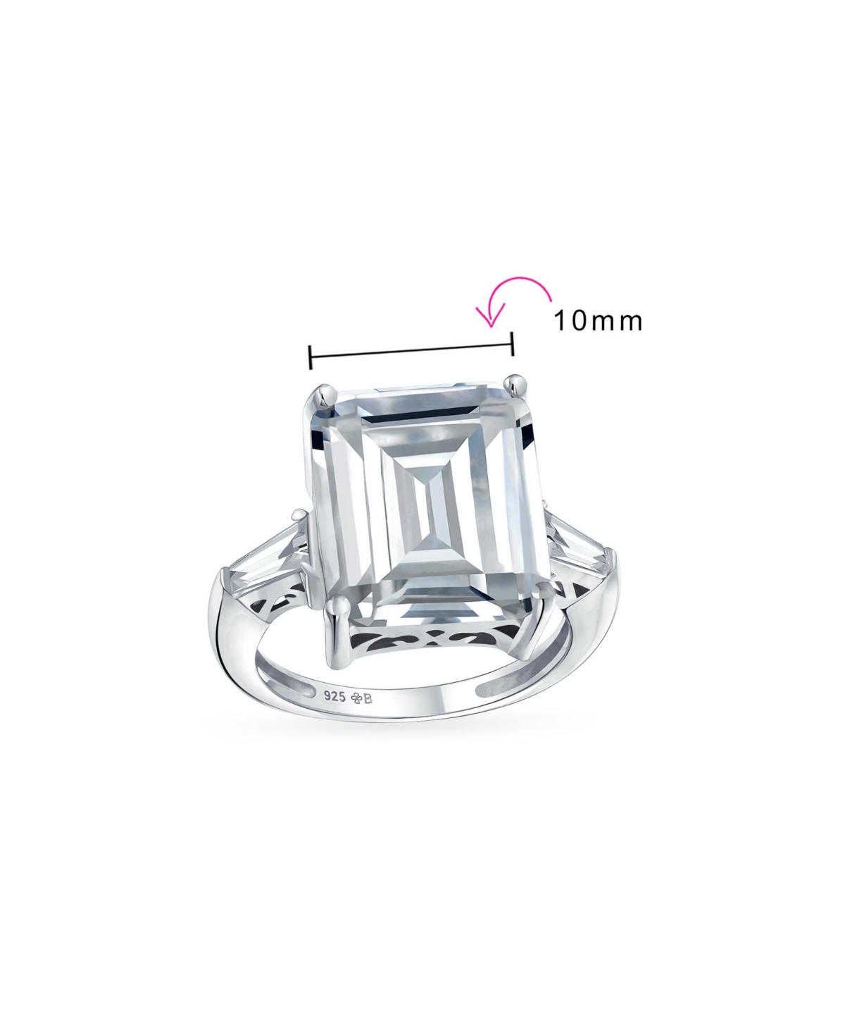 Bling Jewelry Art Deco Style 7CT Cz Emerald Cut Solitaire Statement Ring Sterling Silver Baguette Side Stones