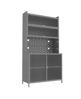 73'' Tall 6-Level Flip-Door Pegboard Metal Pantry Cabinet - Grey