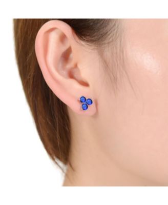 White Gold Plated with Clear Cubic Zirconia Blue Three Stone Stud Earrings