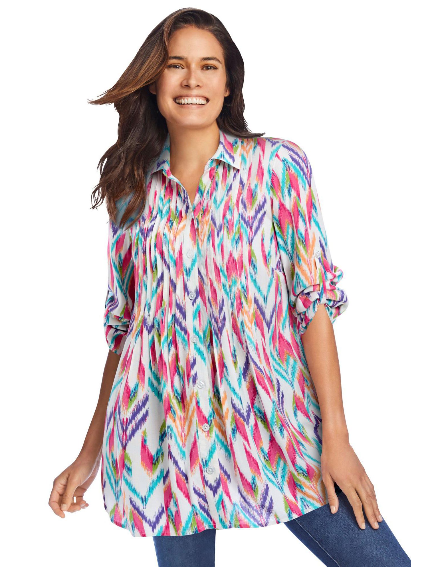 Plus Size Within Rayon Pintucked 7-Day Tunic Blouse