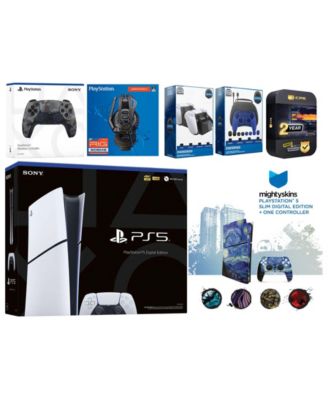 Playstation 5 Slim Digital with Extra Cobalt Blue Controller, Plantronics Headset, Gamer Kit, Charge Dock and MightySkins Decal Voucher + 2 Year