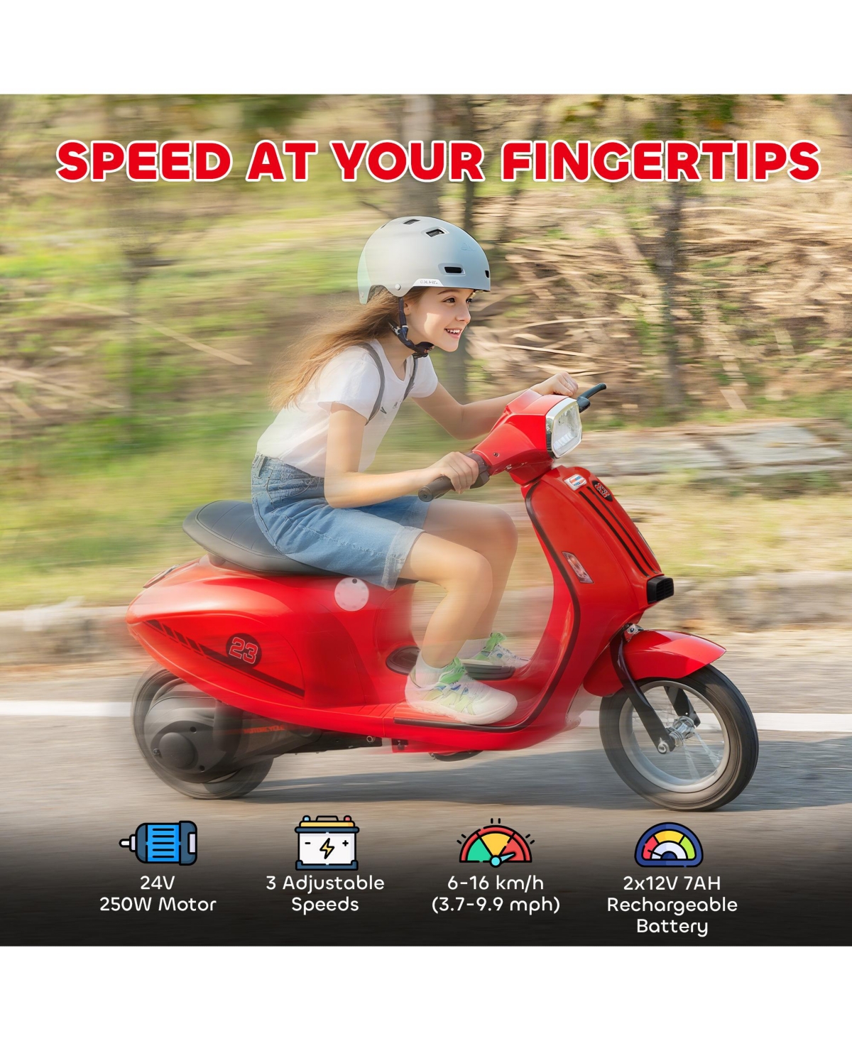 Qaba 24V Kids Motorcycle with Rear Suspension, Lights for 8-12 Years,