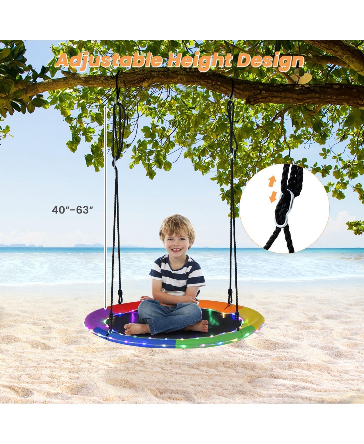 40-Inch Saucer Tree Swing with Lights for Kids & Adults