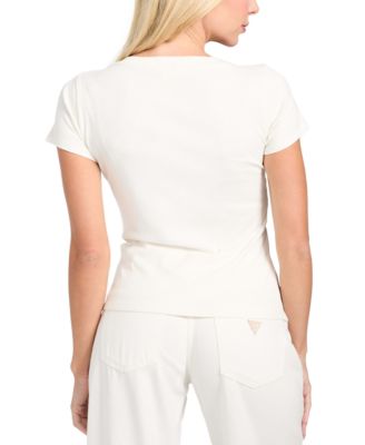 Women's Henley Neck Short Sleeve Top