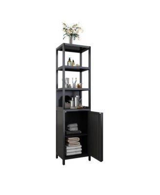 BLACK Slim Tall Cabinet Shutter Door +3 Tier Shelves
