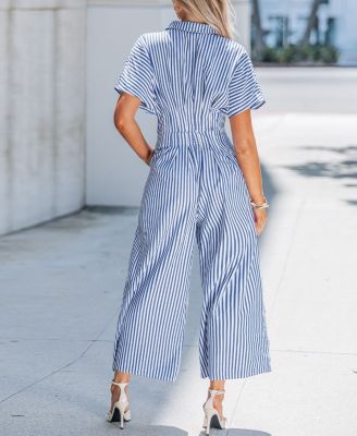 Women's Striped Button-Up Jumpsuit