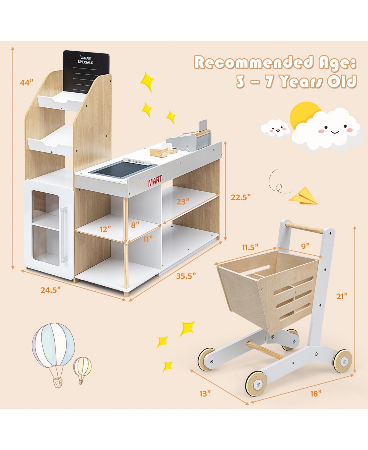 Grocery Store Playset Pretend Supermarket Shopping Set