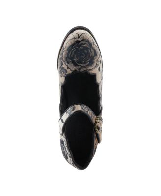 Women's Adodora-Prit Baroque Mary Janes with Velvet and Leather Upper, Scalloped Edges, Antique Buckle, Cushioned Insole, and Sculpted Heel