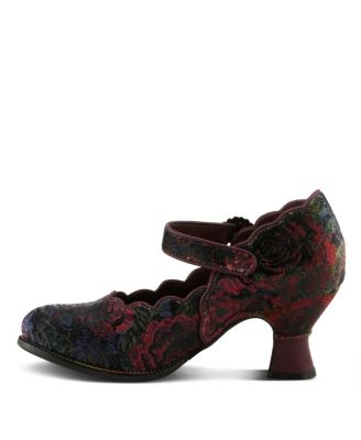 Women's Adodora-Prit Baroque Mary Janes with Velvet and Leather Upper, Scalloped Edges, Antique Buckle, Cushioned Insole, and Sculpted Heel