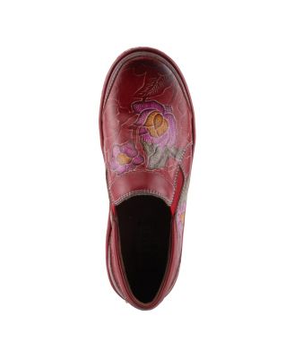 L’Artiste Women’s ANNAWAN Floral Embossed Handpainted Leather Comfort Slip-On Shoes with Stretch Gore and Padded Collar