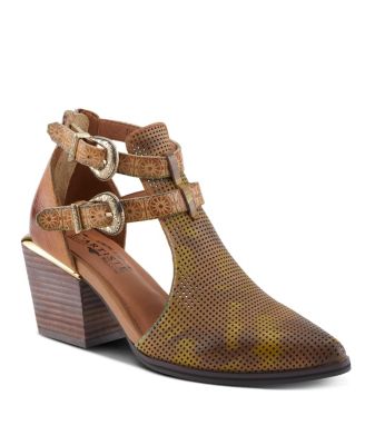 L Artiste Women s DARETOBE Leather Shooties with Pointed Toe, Laser Cutouts, Adjustable Straps and Back Zipper