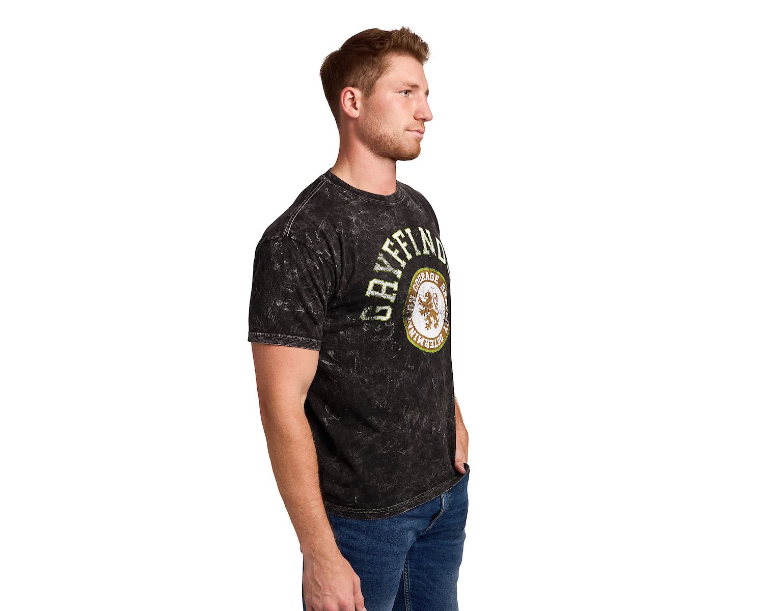 Men's Gryffindor Varsity Blue Vintage Mineral Wash Crew Neck Short Sleeve T-shirt