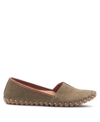 Kathaleta Suede Slip-On Comfort Flats with V-Elastic Notch, Arch Support & Removable Insole