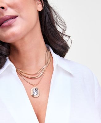 Crystal Layered Pendant Necklace, 17" + 3" extender, Macy's Exclusive