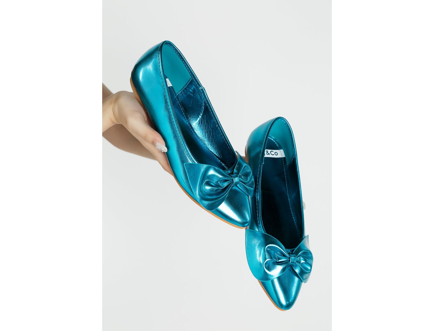 Женские балетки Rag & Co Bromelia Metallic Pleather Bow Ballerinas, цвет: Синий — фото 5