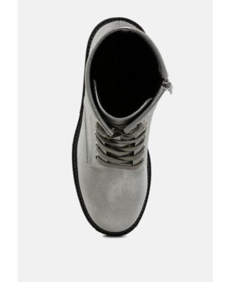 Womens Clover Faux Leather Lace Up Boots