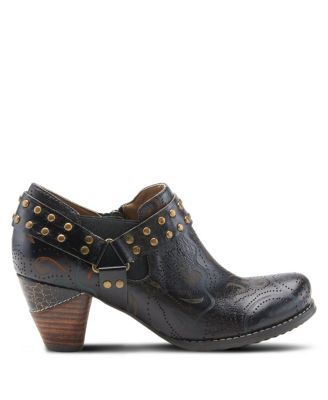 Women's Kacielou Western Shooties with Hand-Painted Leather, Elastic Goring, and Cone Heel – Burnished Embossed Booties for Everyday Glam