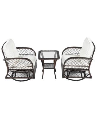 - 3-Piece Rattan Patio Set with Swivel Chairs & Table - Brown