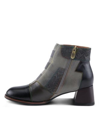 L’Artiste Women’s COPINE Multicolor Embossed Leather & Suede Booties with Velvet Lining and Chunky Heel