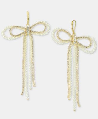 On 34th - Crystal & Imitation Pearl Bow Statement Earrings