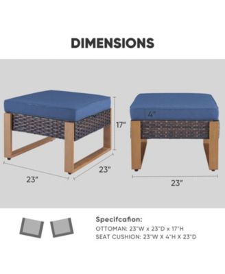 CubeEdge 2-Piece Wicker Outdoor Ottoman Patio Rattan Footrest Seat Steel Frame Foostool with Removable Olefin Cushions