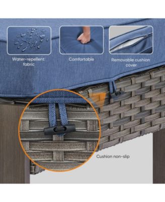 CubeEdge 2-Piece Wicker Outdoor Ottoman Patio Rattan Footrest Seat Steel Frame Foostool with Removable Olefin Cushions