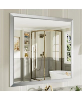 Bathroom Mirror, 40" x 38" Inch Thick Metal Framed Wall Mirrors for Bedroom, Rectangle Wall-Mounted Mirrors in Silver(Horizontal/Vertical)