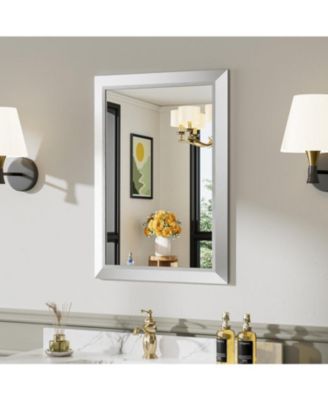 Bathroom Mirror, 28" x 20" Inch Thick Metal Framed Wall Mirrors for Bedroom, Rectangle Wall-Mounted Mirrors in Silver(Horizontal/Vertical)