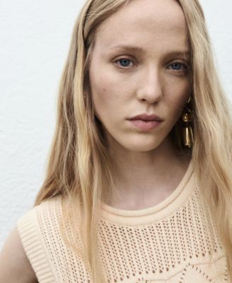 Women's Ruffled Openwork Knit Sweater Vest