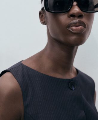 Women's Concealed Buttons Pinstripe Dress