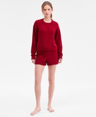 Calvin Klein - Women's Cropped Plush Lounge Sweatshirt & Plush Shorts