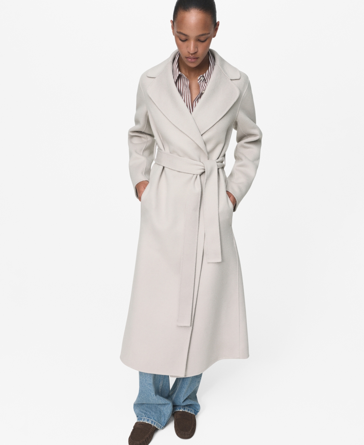 Mango Women's Handmade Belt Wool Coat In Gray