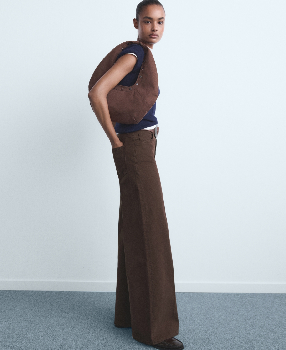 Mango Women's High-waisted Wide-leg Jeans In Brown