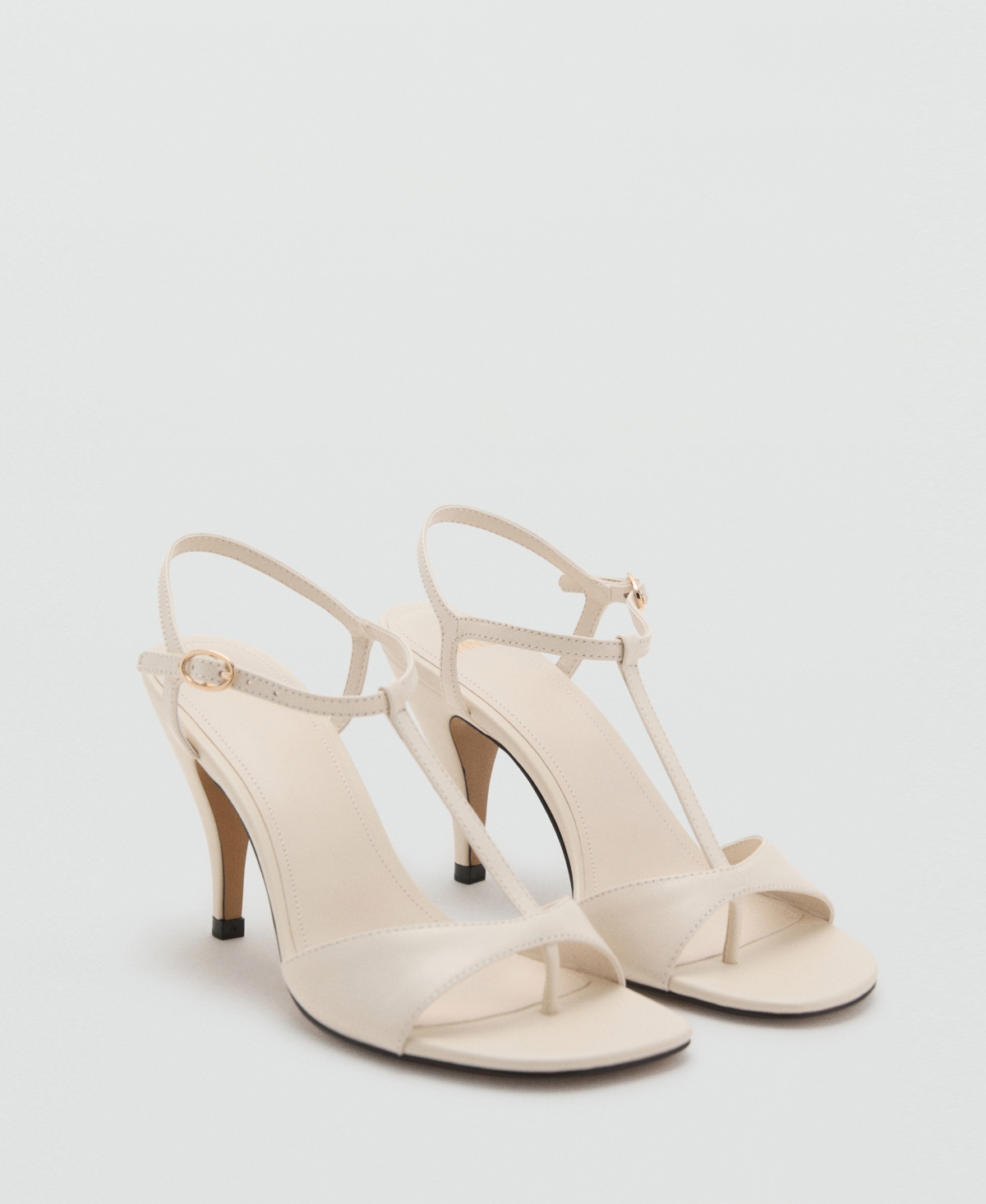 Mango Leather T-bar Heeled Sandals In Neutral