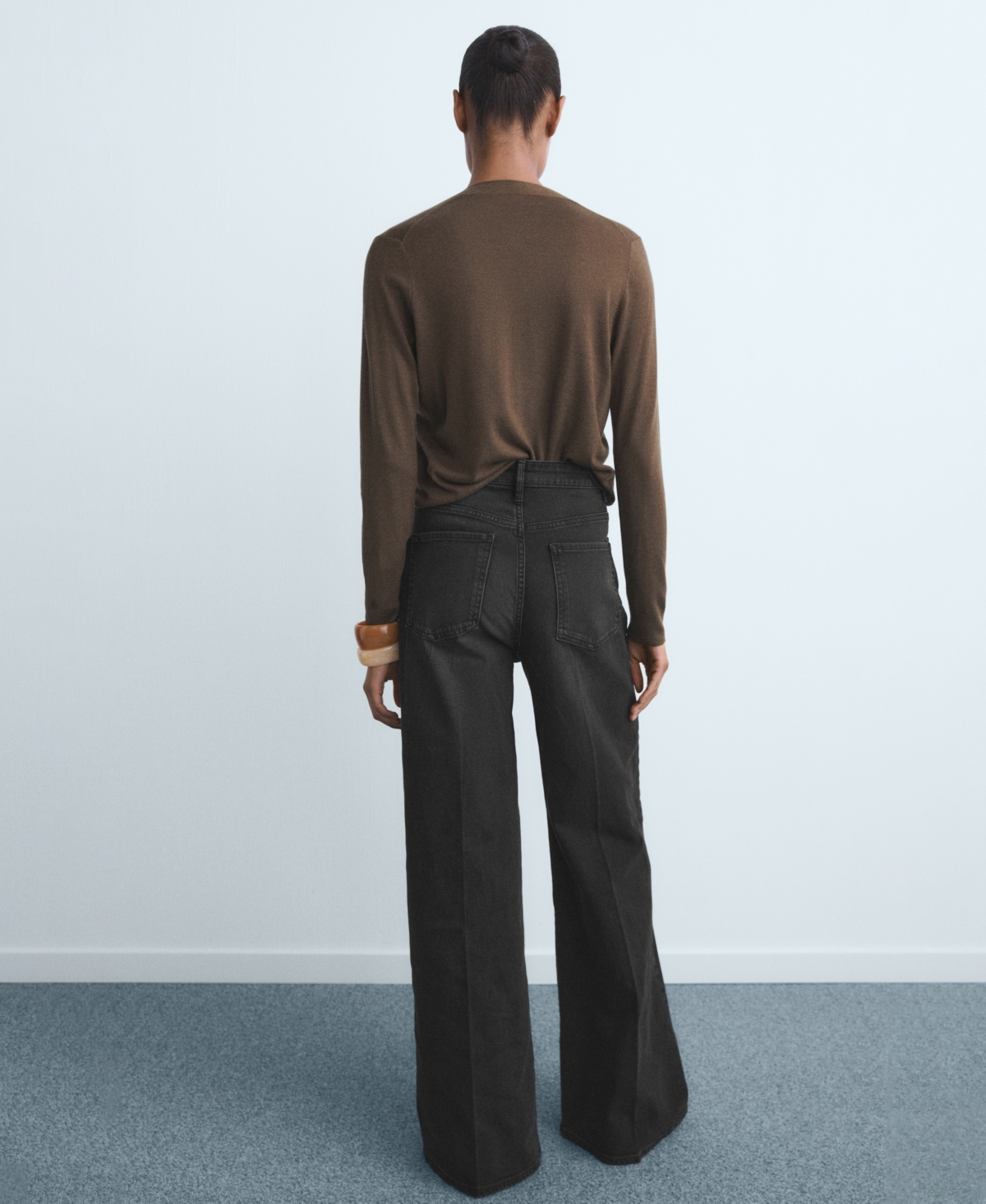 Mango Women's High-waisted Wide-leg Jeans In Black
