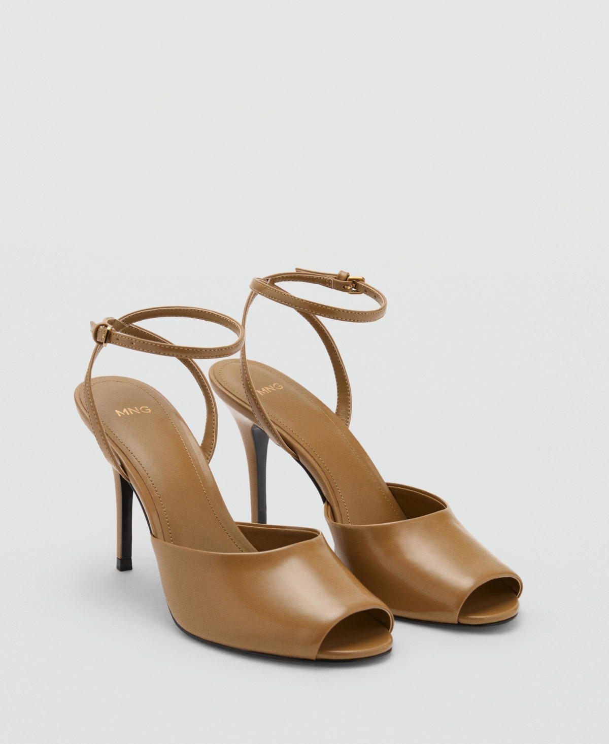 Mango Faux Leather Peep Toe Heeled Shoes In Brown