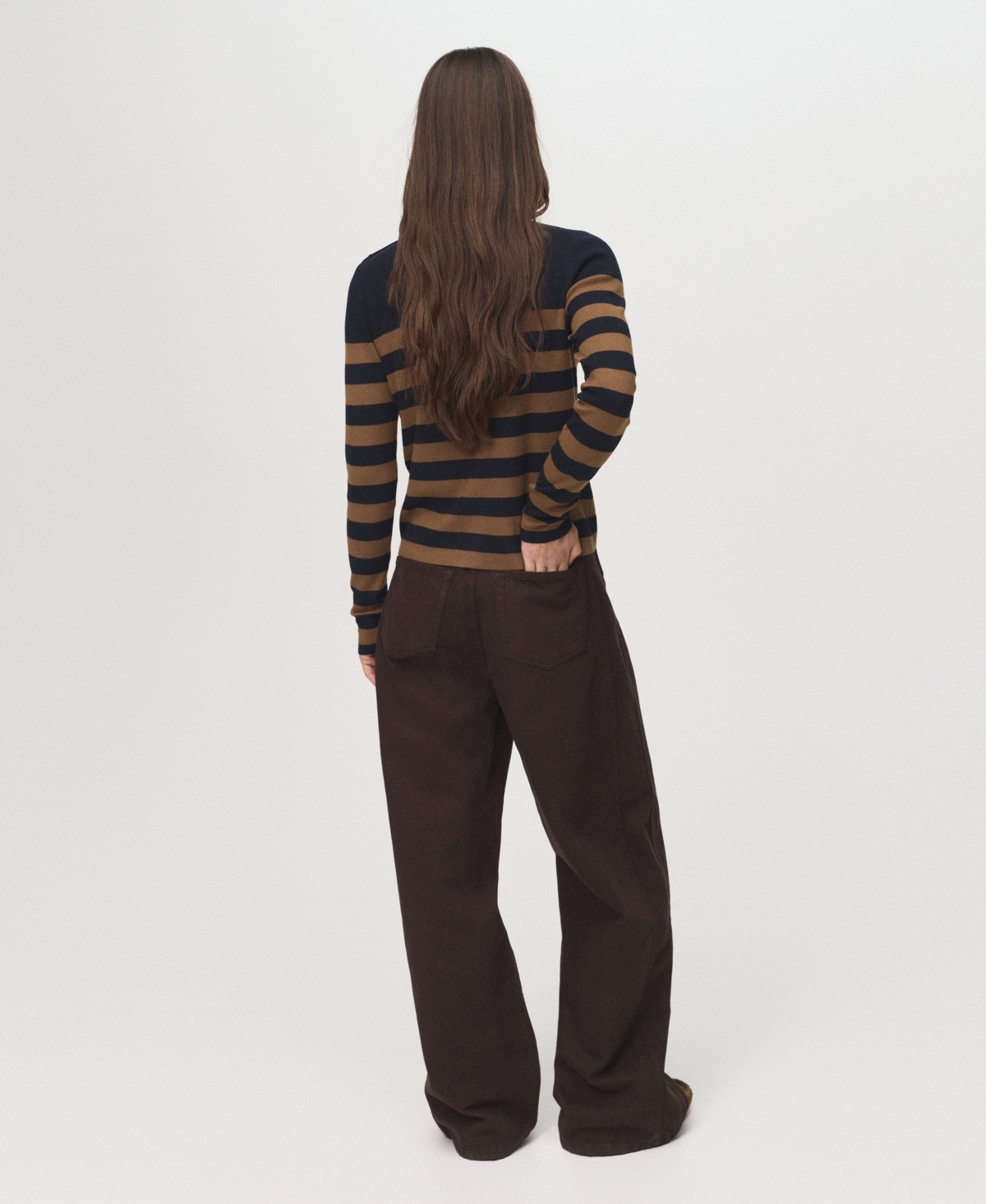 Mango Perkins Stripe Mock Neck Sweater In Brown