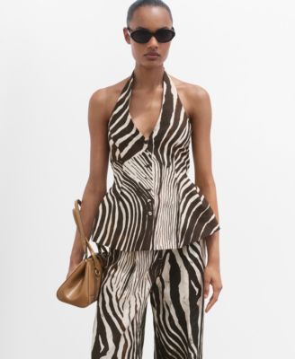 MANGO - Women's Zebra-Print Linen Vest