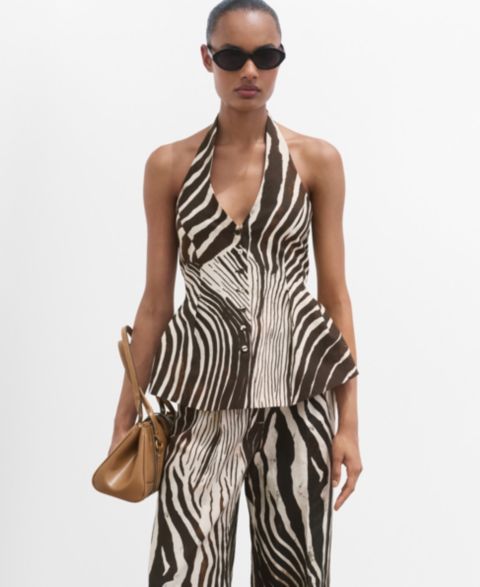 Женские жилеты MANGO Women's Zebra-Print Linen Vest