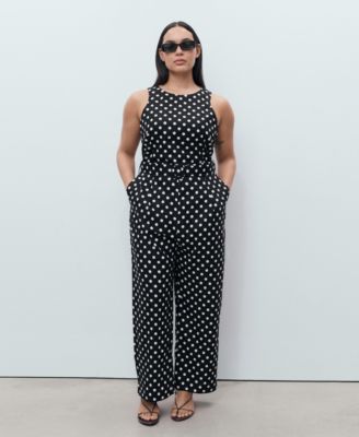 Women's Polka-Dot Belt Linen Jumpsuit