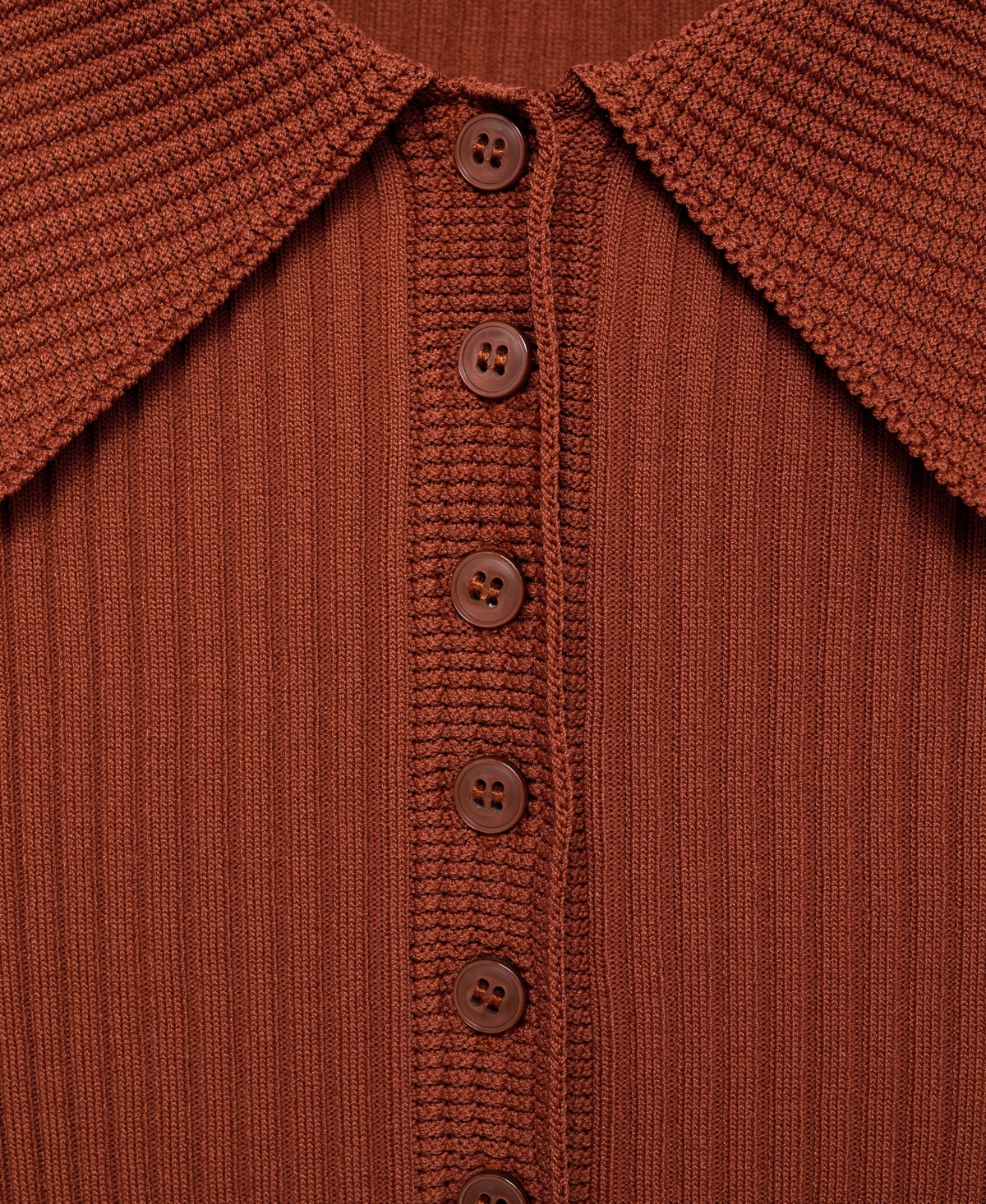 Mango Rib Short Sleeve Polo Sweater In Brown