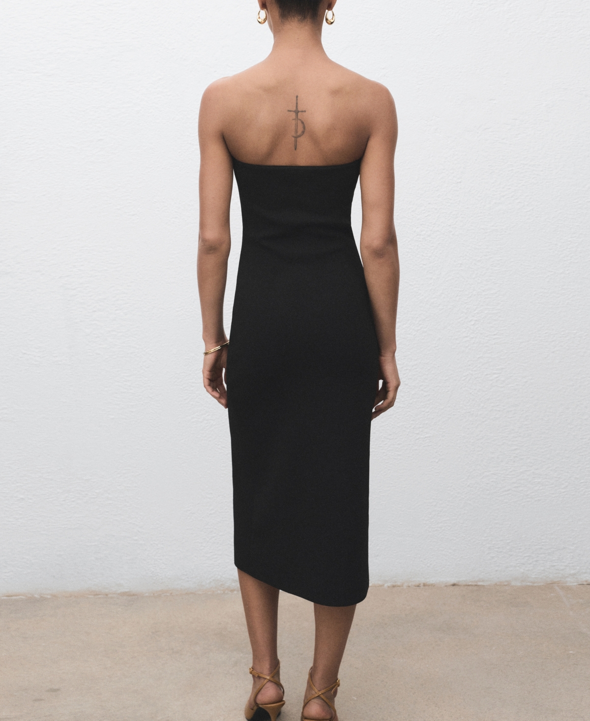 Mango Strapless Dress With Jewel Buttons Black In Black