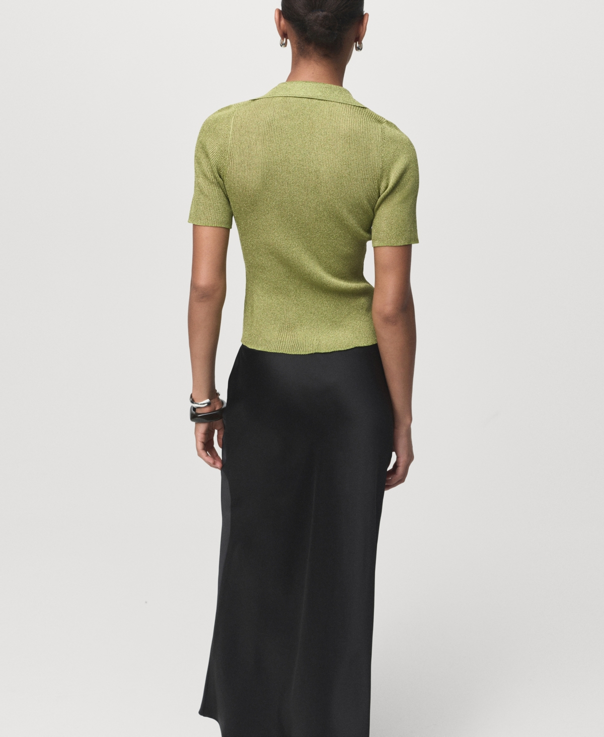 Mango Metallic Polo Sweater In Green