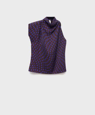 Women's Draped Collar Polka-Dot Blouse