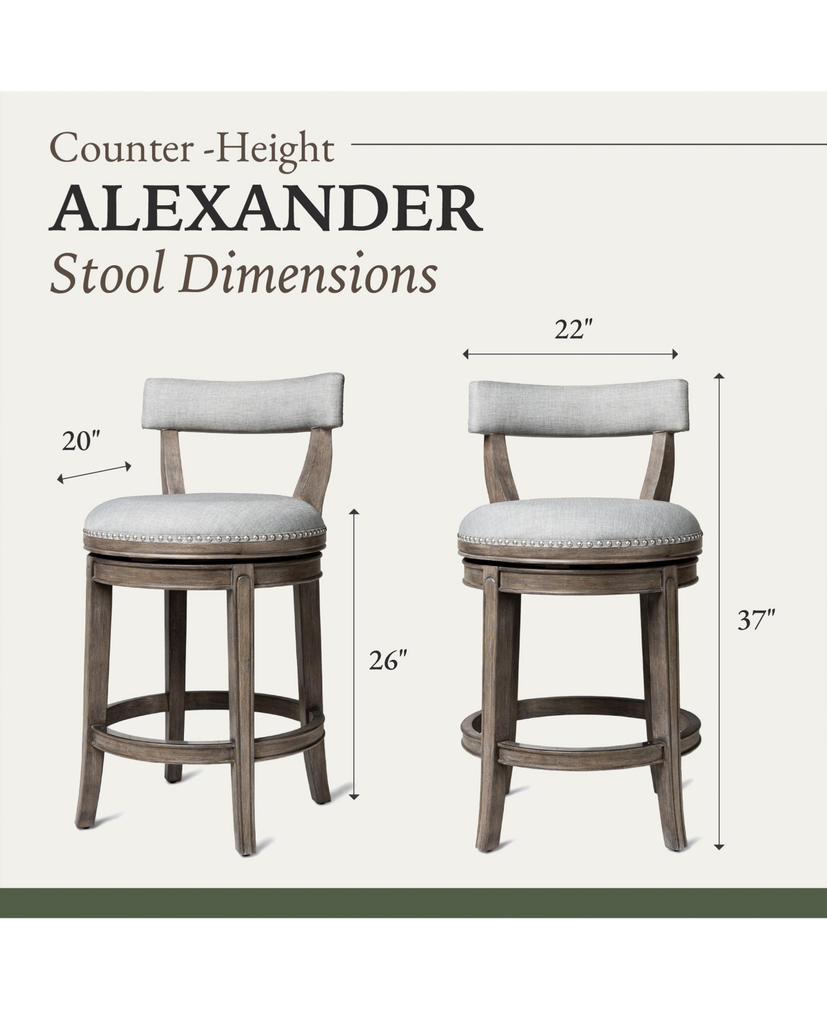 Maven Lane Alexander Counter Stool in Reclaimed Oak w/ Ash Grey Fabric, Set of 3