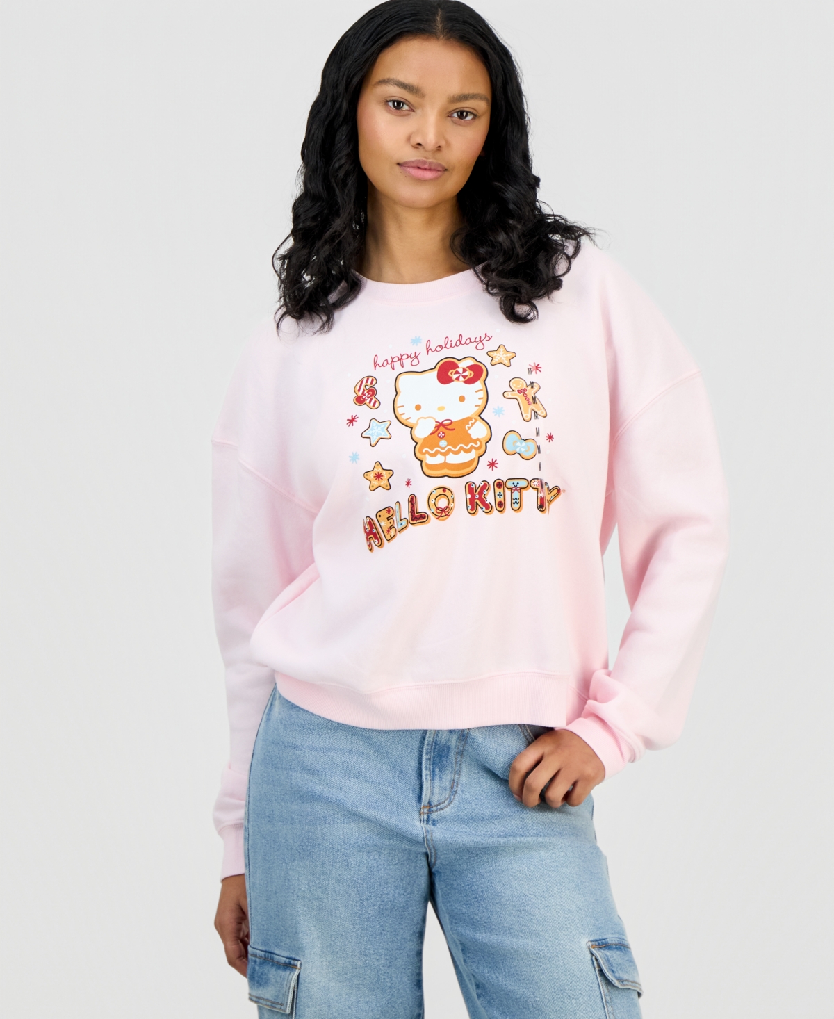 Grayson Threads, The Label Juniors' Hello Kitty Gingerbread Graphic Print Sweatshirt In Pink