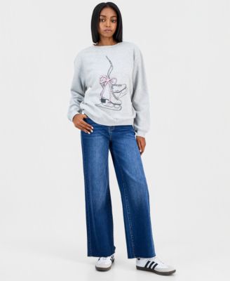 Juniors' Ice Skates Graphic-Print Sweatshirt